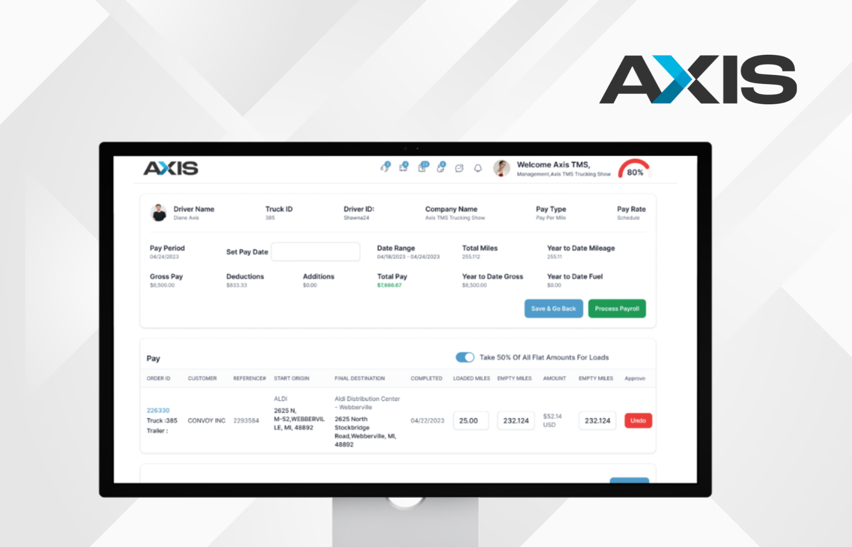 screenshot of Axis TMS
